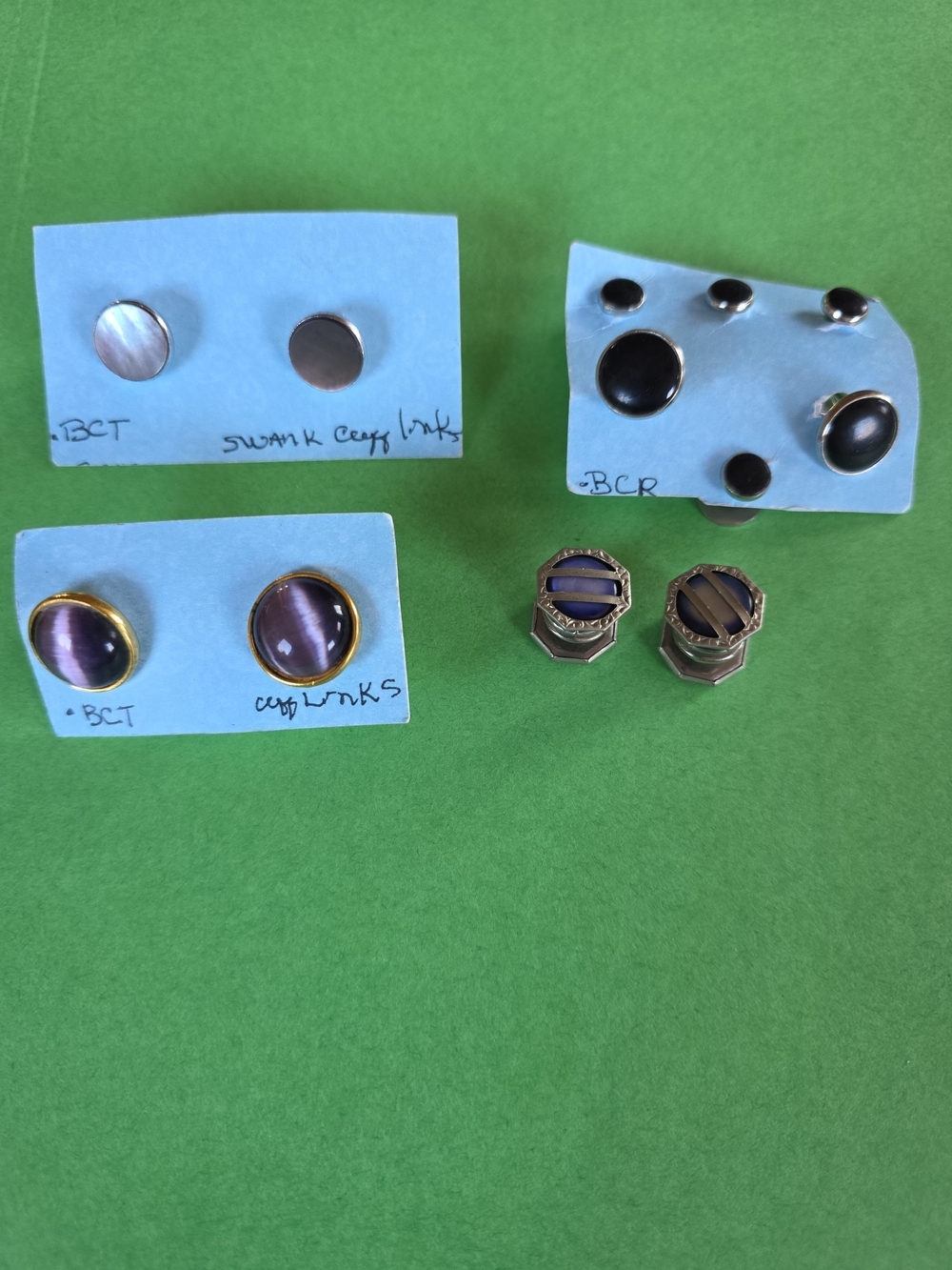 Vintage Group Of 4 Sets of Round & Octagon Cufflinks Along With Tuxedo Buttons.